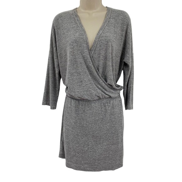 Lou & Grey Dress Medium Gray Marled Dolman Sleeve Lounge Mini Surplice Casual - Picture 1 of 7